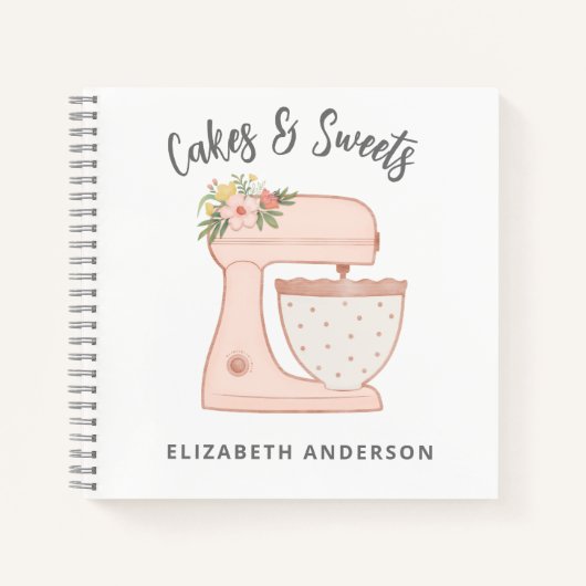 Pink Floral Cake Mixer Bäckerei Notebook Notizblock (Vorderseite)