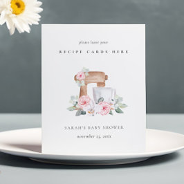 Pink Floral Cake Mixer Rezept Card Babydusche Sockelschild
