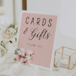 Pink Floral Calligraphy Cards und Geschenke Unters Sockelschild<br><div class="desc">Feiern Sie die zukünftige Braut mit diesem Retro-inspirierten Brautparty- und Geschenkzeichen.</div>