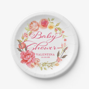 Pink Floral Calligraphy Girly Baby Shooter Pappteller