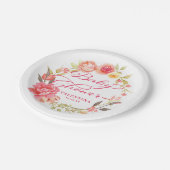 Pink Floral Calligraphy Girly Baby Shooter Pappteller (Schrägansicht)