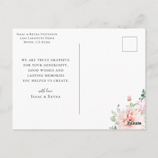 Pink Floral Calligraphy Wedding Foto Vielen Dank Postkarte (Rückseite)