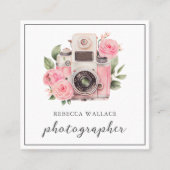 Pink Floral Camera Foto QR Code Fotograf Quadratische Visitenkarte (Vorderseite)