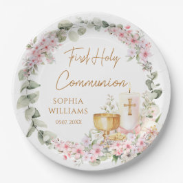 Pink Floral Chalice First Holy Communion  Pappteller