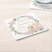 Pink Floral Chalice First Holy Communion  Rechteckiger Pappuntersetzer (angewinkelt)