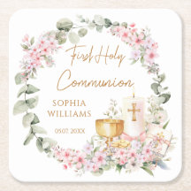 Pink Floral Chalice First Holy Communion