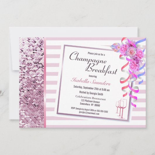 Pink Floral Champagne Brautparty Einladung (Vorderseite)