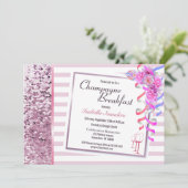 Pink Floral Champagne Brautparty Einladung (Stehend Vorderseite)