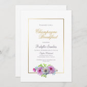 Pink Floral Champagne Brautparty Einladung (Vorne/Hinten)