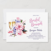 Pink Floral Champagne Bridal Brunch Einladung (Vorderseite)