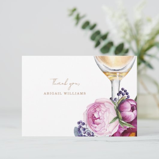 Pink Floral Champagne Dusche Nachricht Vielen Dank Dankeskarte (Stehend Vorderseite)