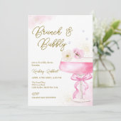 Pink Floral Champagner Brunch Bubbly Baby Dusche Einladung (Stehend Vorderseite)