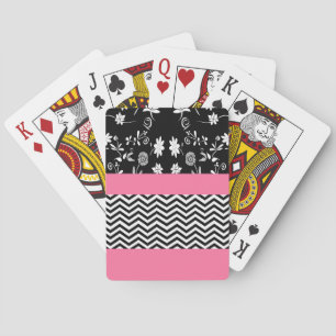 pink floral chevron spielkarten