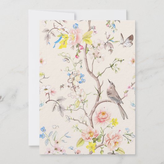 Pink Floral Chinoiserie Babydusche Einladung (Rückseite)