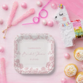 Pink Floral Chinoiserie Brautparty Papier Teller (Party)