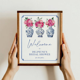 Pink Floral Chinoiserie Brautparty Willkommen Poster