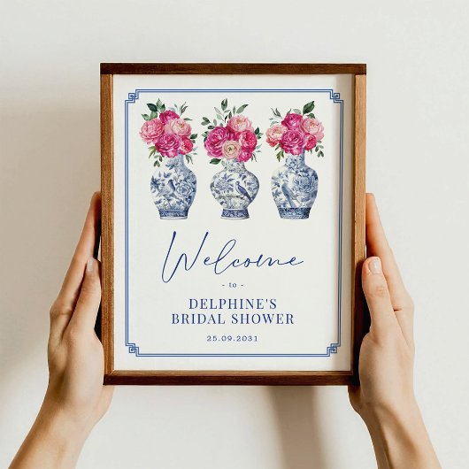 Pink Floral Chinoiserie Brautparty Willkommen Poster