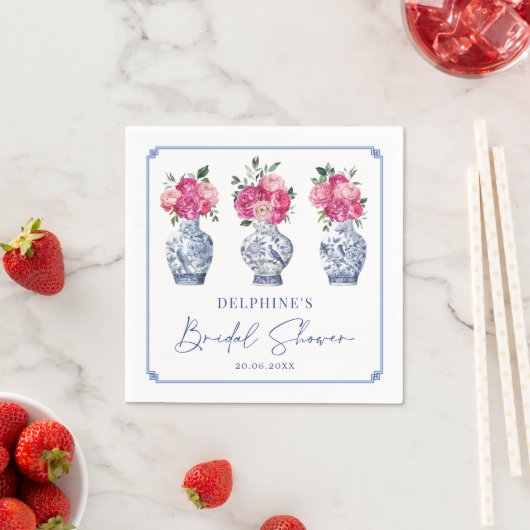 Pink Floral Chinoiserie Ginger Jars Brautparty Serviette (Beispiel)