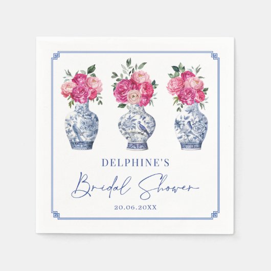 Pink Floral Chinoiserie Ginger Jars Brautparty Serviette (Vorderseite)