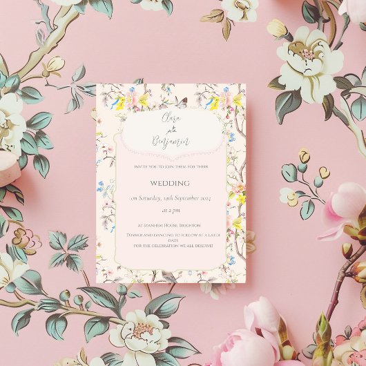 Pink Floral Chinoiserie Hochzeit Einladung