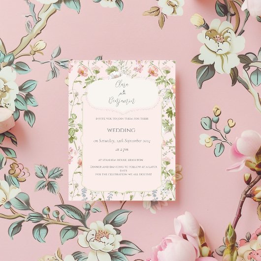 Pink Floral Chinoiserie Hochzeit Einladung
