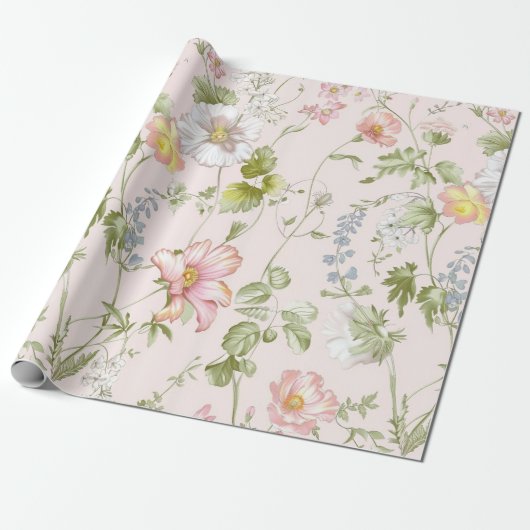 Pink Floral Chinoiserie Hochzeit Geschenkpapier (Ungerollt)