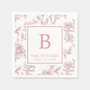 Pink Floral Chinoiserie Initial Wedding Napkins Serviette