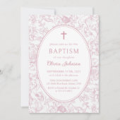 Pink Floral Chinoiserie Taufen Einladung (Vorderseite)