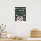 Pink Floral Chlakboard Custom Wedding Sign Budget Poster (Küche)