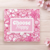 Pink Floral Choose Happy Glasuntersetzer