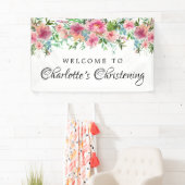 Pink Floral Christening Willkommensbanner Vorlage Banner (Insitu)