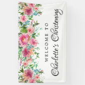 Pink Floral Christening Willkommensbanner Vorlage Banner (Vertikal)