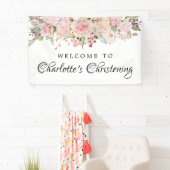 Pink Floral Christening Willkommensbanner Vorlage Banner (Insitu)