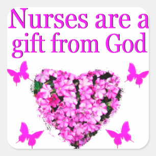 PINK FLORAL CHRISTLICH NURSE DESIGN QUADRATISCHER AUFKLEBER