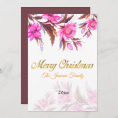 Pink Floral Christmas Card Feiertagskarte (Vorne/Hinten)