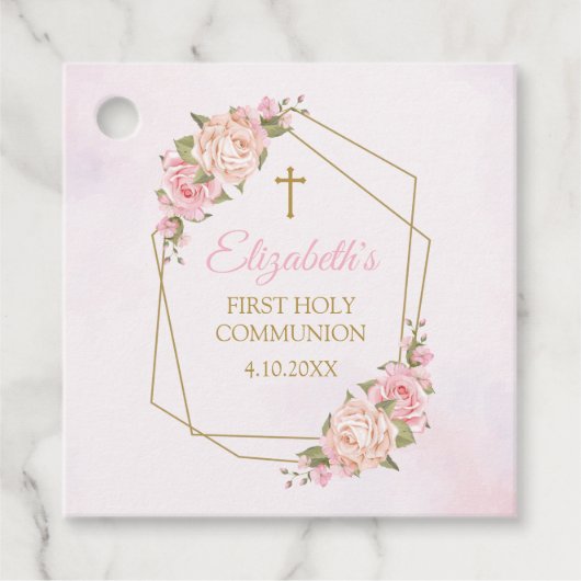Pink Floral Communion Geschenkanhänger (Vorderseite)