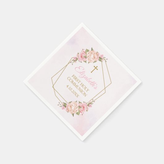 Pink Floral Communion Serviette (Ecke)