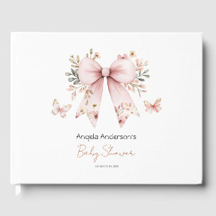 Pink Floral Coquette Bow Baby Dusche Gästebuch