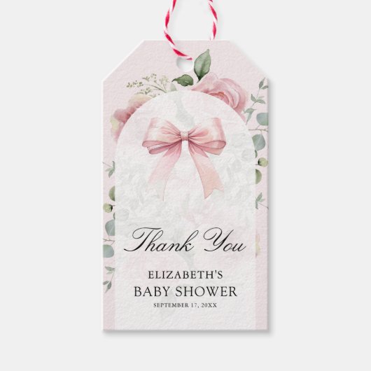 Pink Floral Coquette Bow Babydusche Danke Geschenkanhänger (Vorderseite)