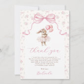 Pink Floral Coquette Bow Bunny 1st Birthday Dankeskarte (Vorderseite)