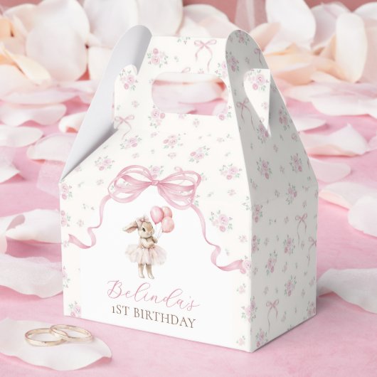 Pink Floral Coquette Bow Bunny 1st Birthday Geschenkschachtel (Hochzeit)