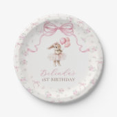 Pink Floral Coquette Bow Bunny 1st Birthday Pappteller (Vorderseite)