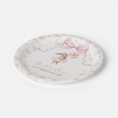 Pink Floral Coquette Bow Bunny 1st Birthday Pappteller (Schrägansicht)