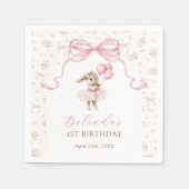Pink Floral Coquette Bow Bunny 1st Birthday Serviette (Vorderseite)