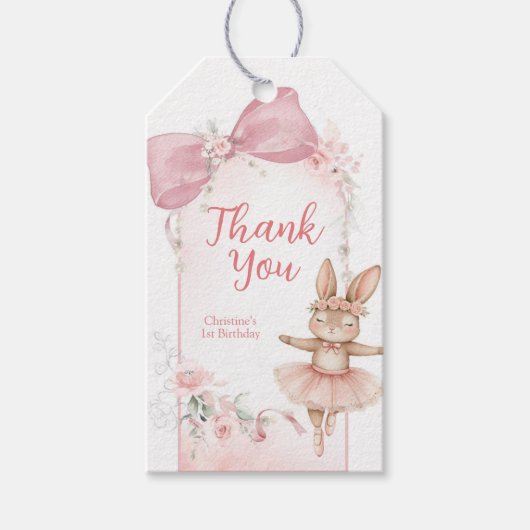 Pink Floral Coquette Bow bunny Geschenkanhänger (Vorderseite)