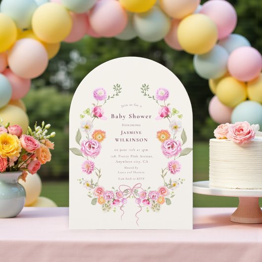 Pink Floral coquette Wreath Baby Shower QR Invite Einladung