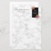 Pink Floral Corner Bouquets auf schwarzen Rahmen Briefpapier (Vorne/Hinten)