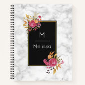 Pink Floral Corner Bouquets auf schwarzen Rahmen C Notizbuch (Vorderseite)