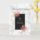 Pink Floral Corner Bouquets auf schwarzen Rahmen Karte (Gelbe Blume)