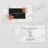Pink Floral Corner Bouquets auf schwarzen Rahmen Visitenkarte (Vorne/Hinten)